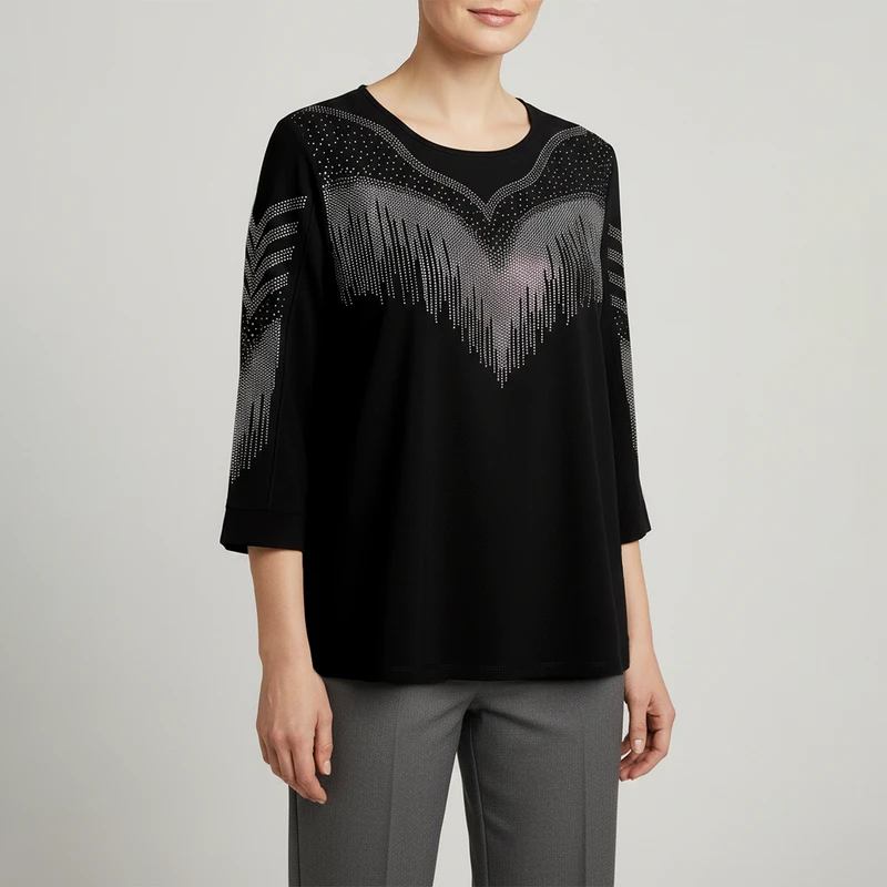 بلوز آستین سه ربع یقه گرد زنانه مدل مجلسی نگین دار