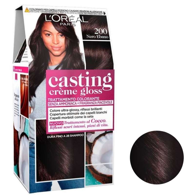 کیت رنگ مو لورآل مدل casting creme gloss شماره 200 حجم 48 میلی لیتر رنگ آبنوس سیاه