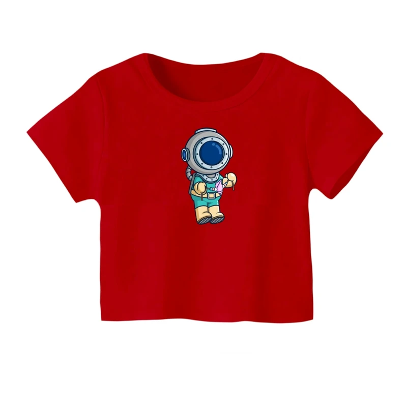 کراپ‌ تی‌شرت آستین کوتاه زنانه مدل آدم فضایی کد 02