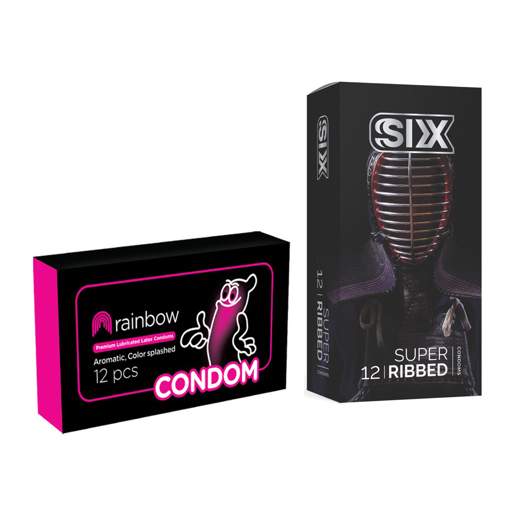 کاندوم سیکس مدل Super Ribbed بسته 12 عددی به همراه کاندوم کاندوم مدل Rainbow بسته 12 عددی