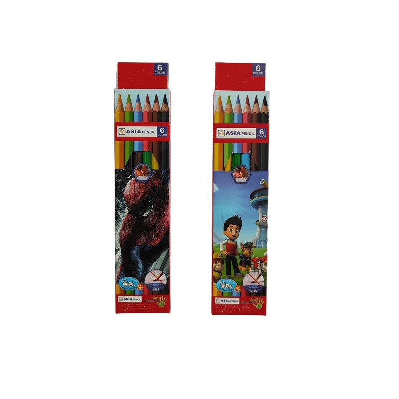 مداد رنگی 6 رنگ آسیا طرح 2 کد 007 مجموعه 2 عددی