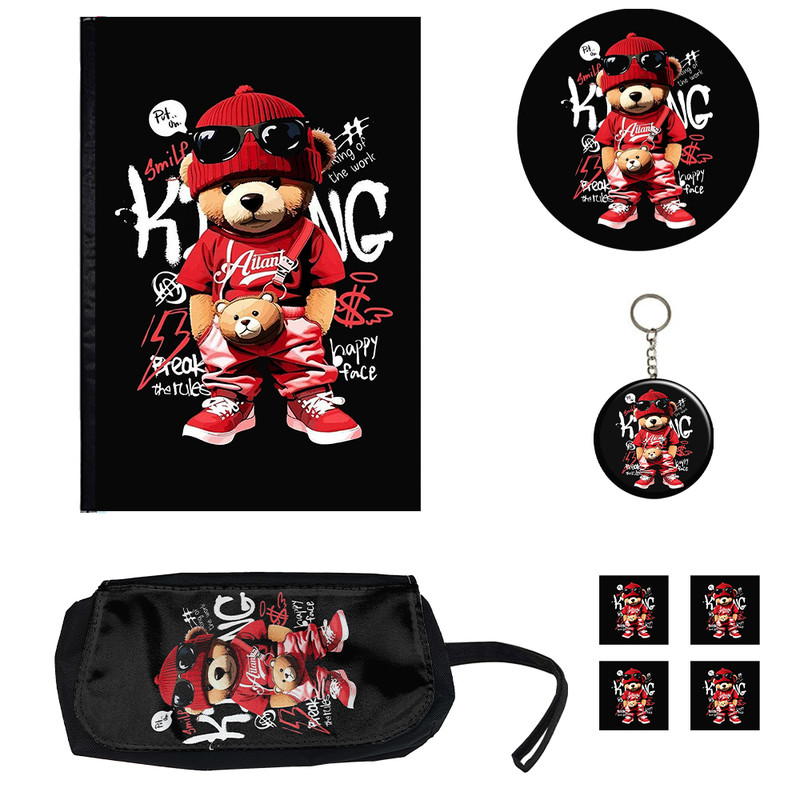 بسته لوازم تحریر مدل کلاسور خرس تدی کد فانتزی مجموعه 8 عددی