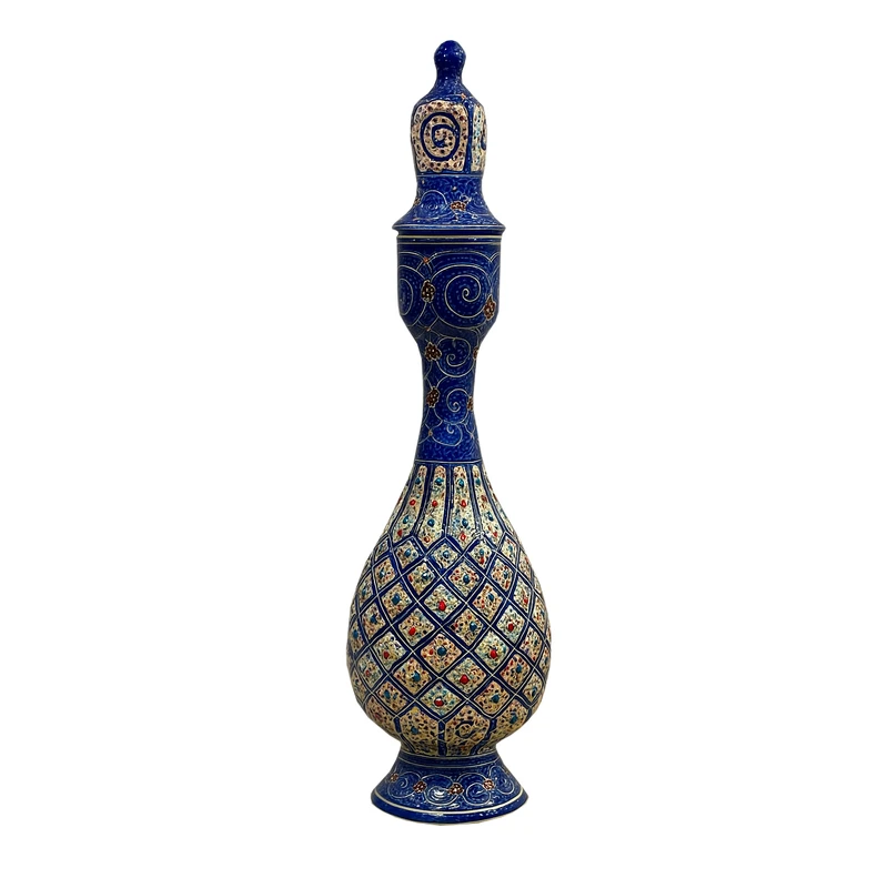 تنگ میناکاری مسی اسماعیلی مدل خمره ای طرح نقش برجسته کد 841159-1