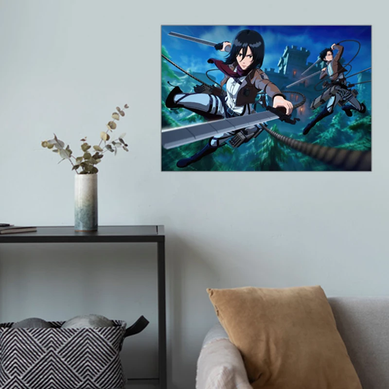 پوستر گوفی میکاسا و لیوای انیمه اتک آن تایتان Mikasa Levi Ackerman Attack on Titan Anime کدHORZ21