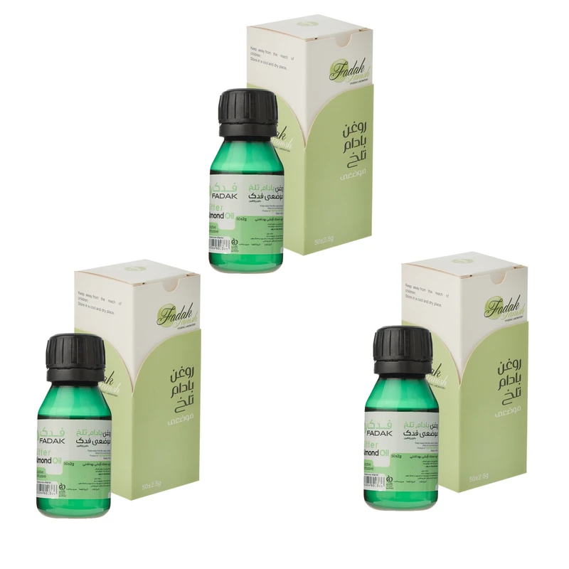 روغن بادام تلخ فدک تانیش مدل Almond-Bit مناسب برای انواع پوست و مو حجم 50 میلی لیتر بسته سه عددی