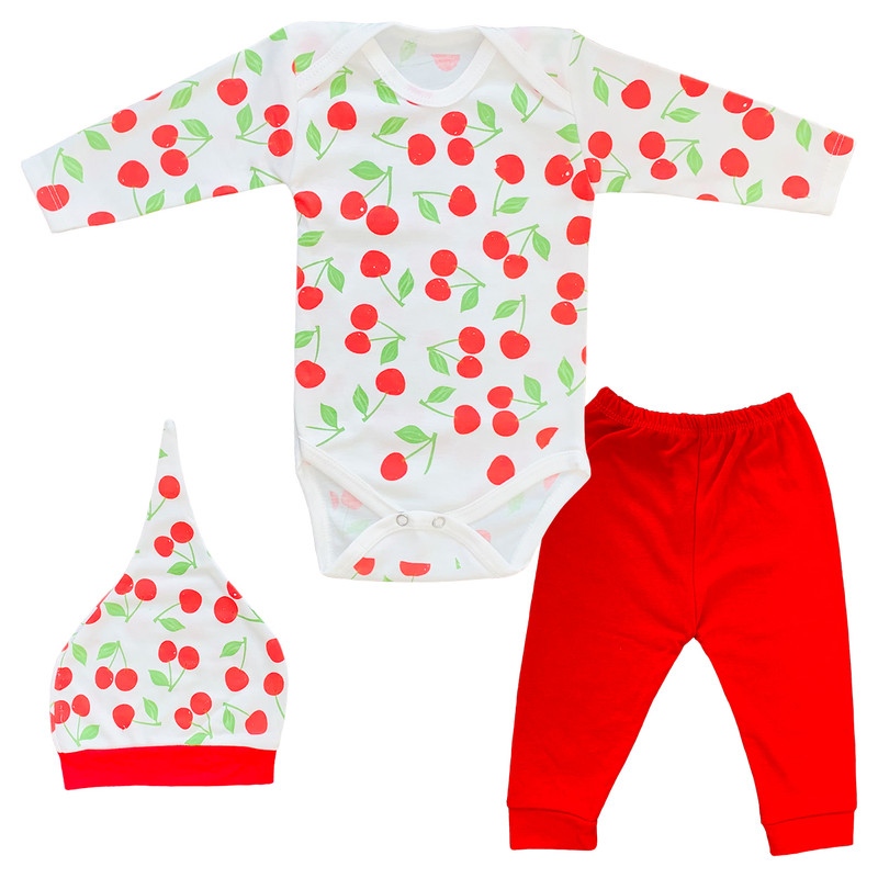 ست 3 تکه لباس نوزادی طرح آلبالو کد FF-164