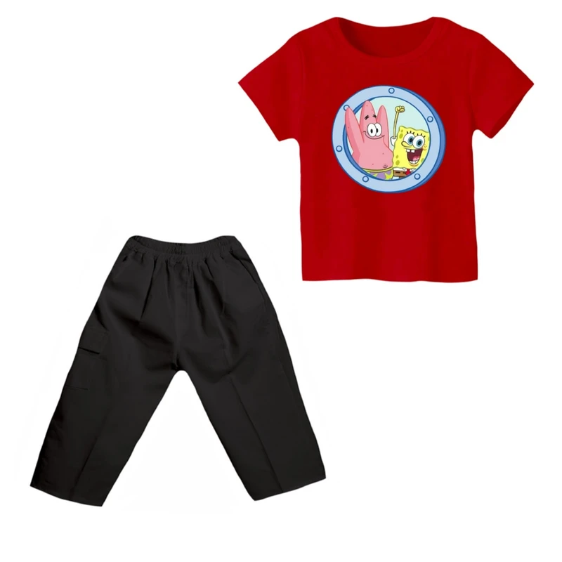 ست تی شرت و شلوارک پسرانه مدل باب اسفنجی کد ۱۱