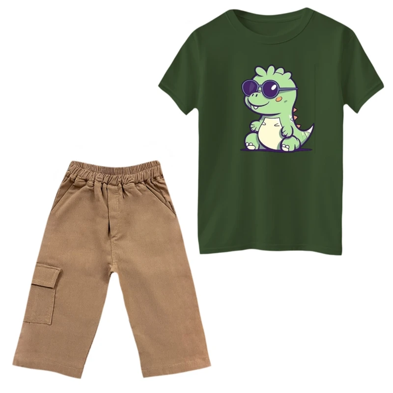 ست تی‌شرت و شلوارک پسرانه مدل دایناسور کد 39