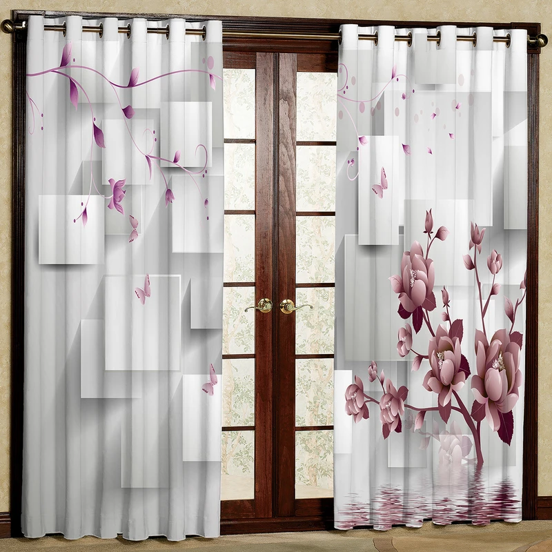  پرده مدل گل و مکعب مخمل پانچی کد 253 سایز 140x280 سانتی متر