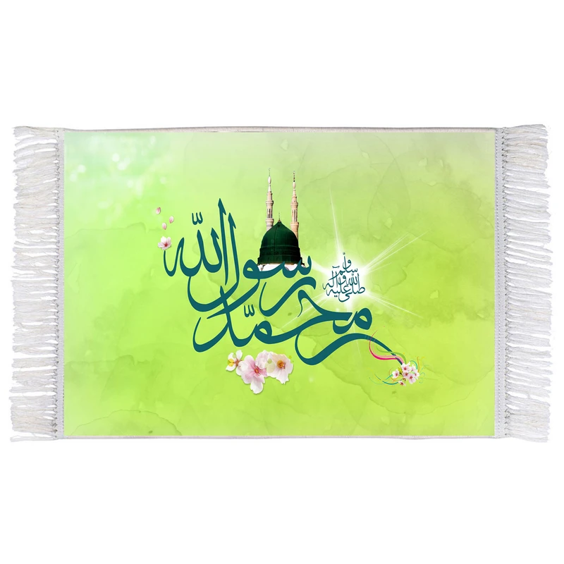 فرش ماشینی دیوارکوب اطلس آبی مدل محمد رسول الله T3958