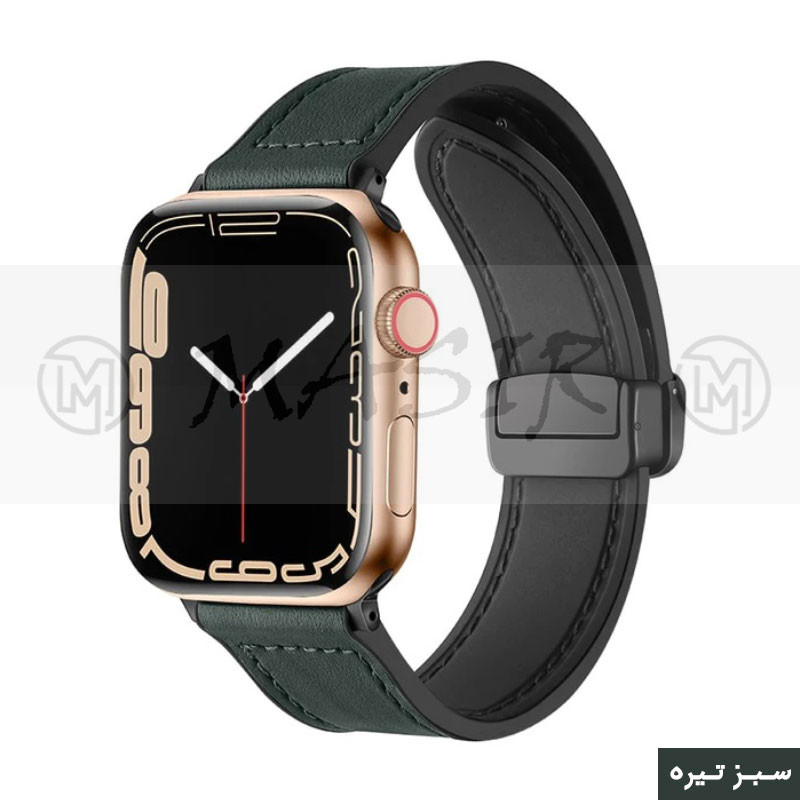 بند مسیر مدل Magnetic Leather Silicon مناسب برای اپل واچ سری 1/2/3/4/5/6/7/8/9/SE سایز 38/40/41 میلی متری