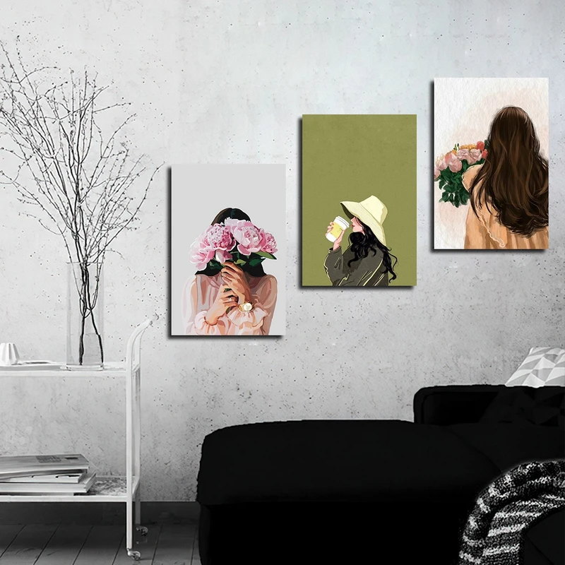 تابلو شاسی بکلیت طرح نقاشی چهره و ماه مدل SH-3051 مجموعه 3 عددی