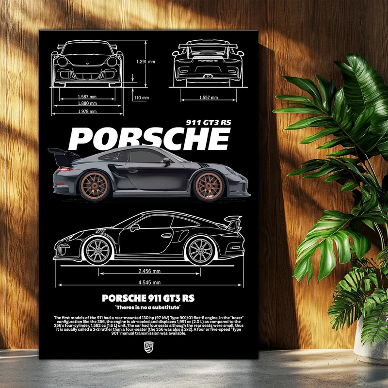 تابلو شاسی بکلیت طرح ماشین و خودرو پورشه PORSCHE 911 GT3 RS مدل T-po1568