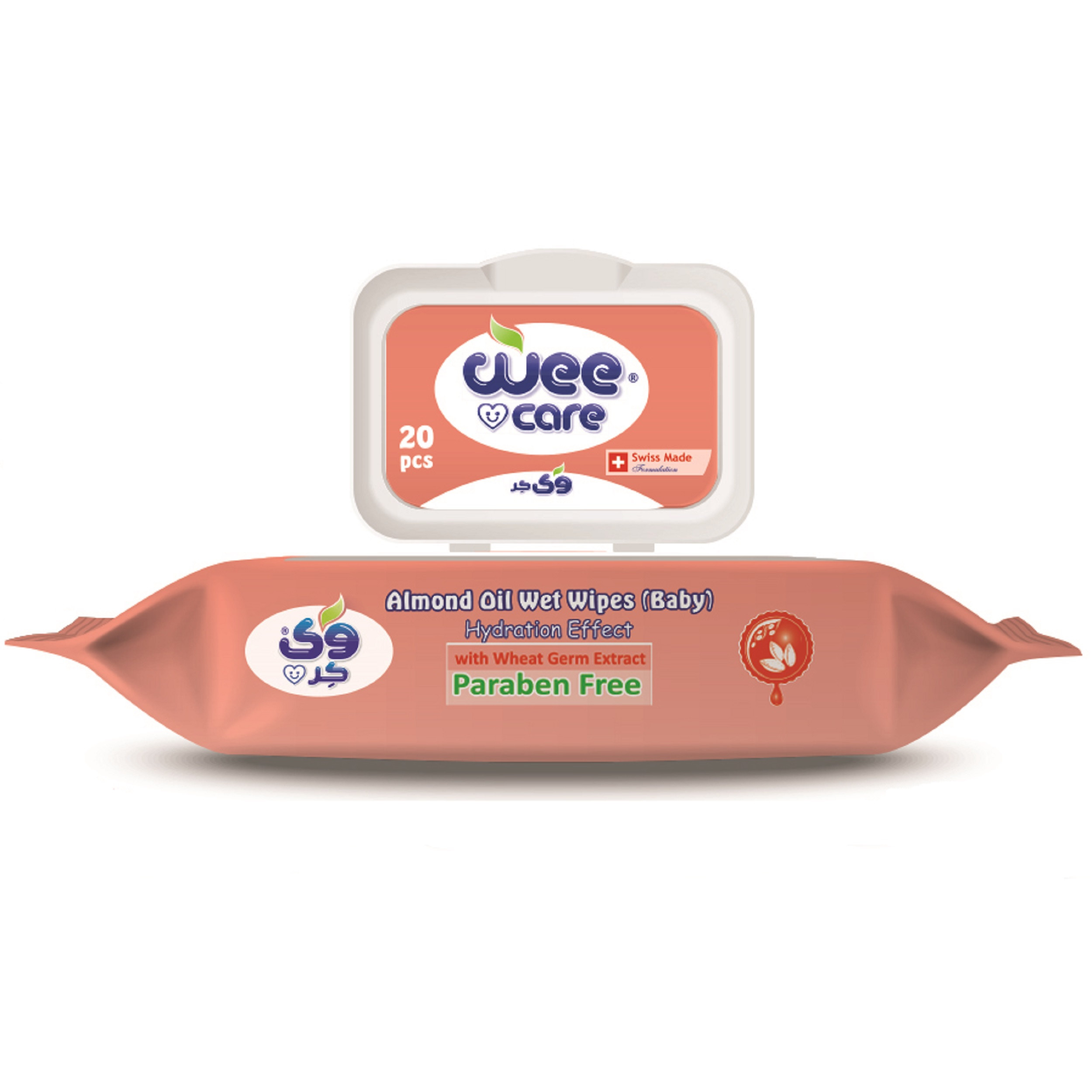 دستمال مرطوب کودک وی کر مدل عصاره جوانه گندم و روغن بادام بسته 20 عددی