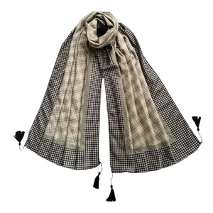 شال زنانه مدل موهر مخمل راه راه ریز کلاسیک حاشیه پیچازی پاییزی سبک