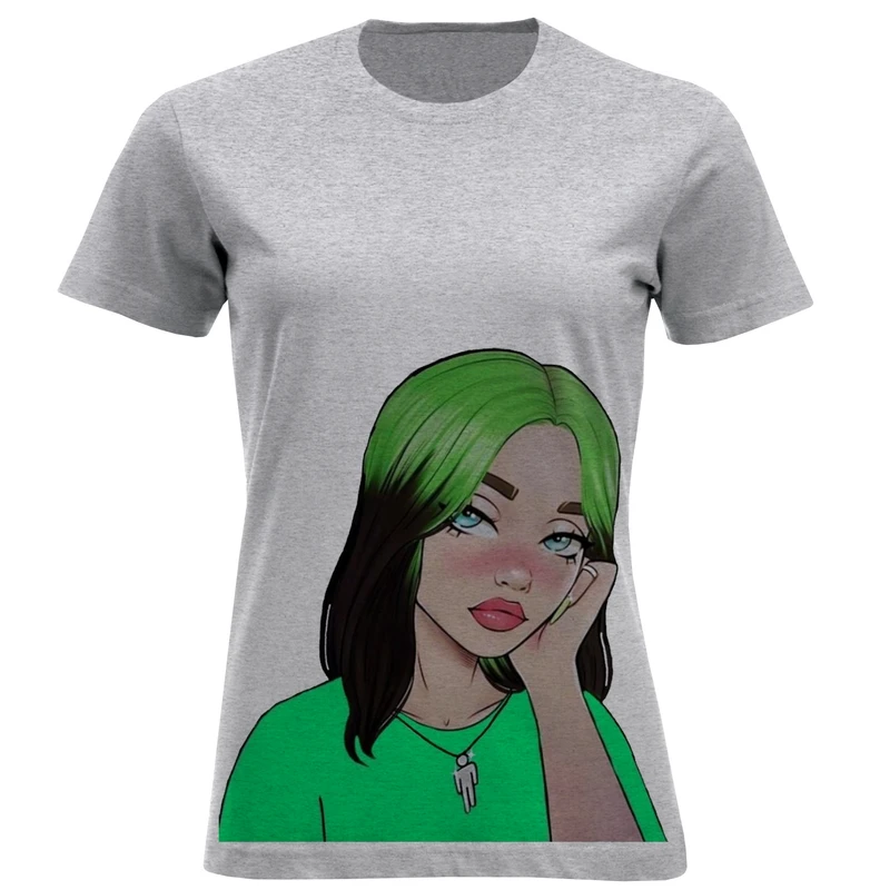 تی شرت آستین کوتاه زنانه مدل دختر مو سبز