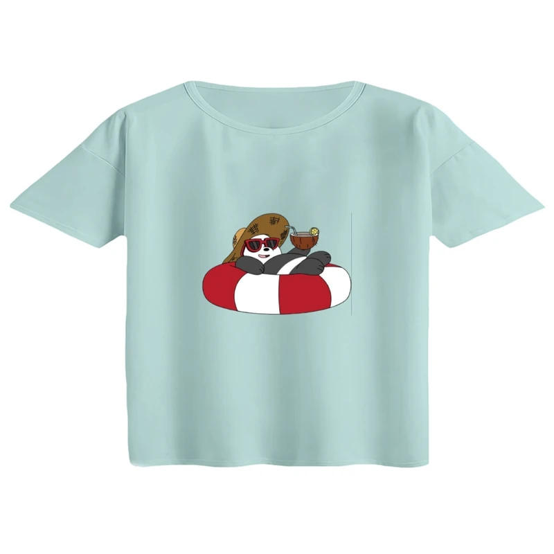 کراپ تی‌شرت آستین کوتاه زنانه مدل خرس