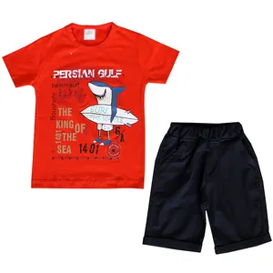 ست تی شرت و شلوارک پسرانه مدل کوسه رنگ قرمز