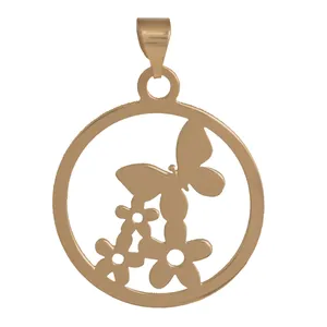 آویز گردنبند طلا 18 عیار زنانه مدل گل و پروانه  P1058