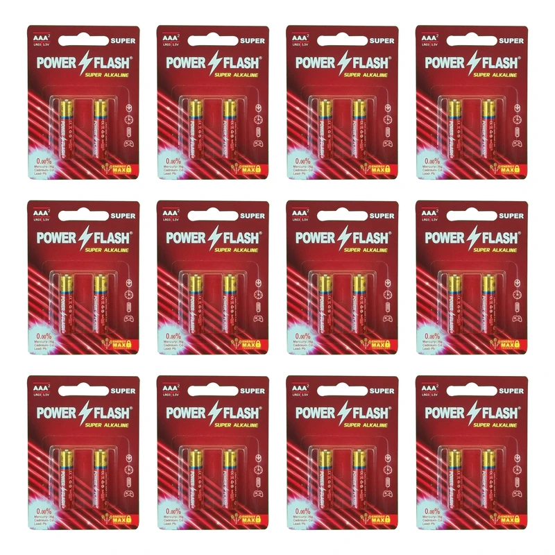 باتری نیم قلمی پاورفلش مدل سوپر آلکالاین بسته ۲۴عددی