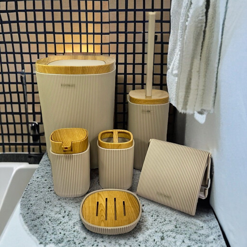 ست سرویس بهداشتی 6 پارچه کنتراست مدل روما شیاردار چوب