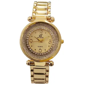 ساعت مچی عقربه ای زنانه مدل  بندفلزی نگین دار دور شنی کد 1254