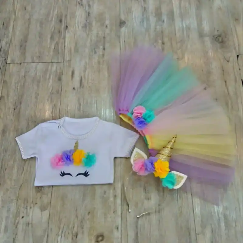 ست 3 تکه لباس دخترانه مدل یونیکرون