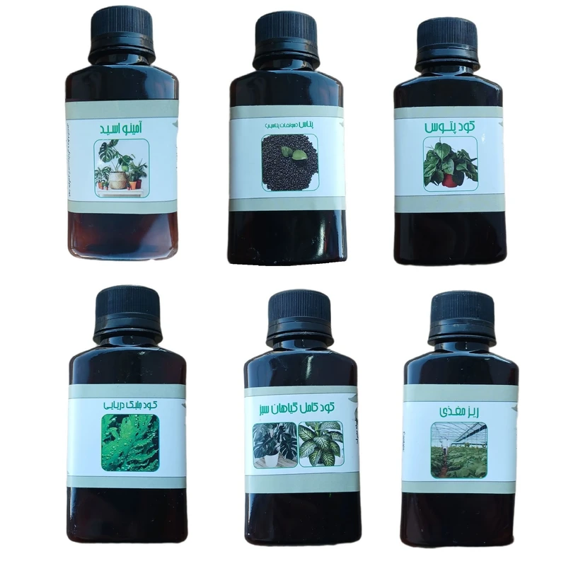 کود مایع پتاس و امینو اسید و پتوس و جلبک دریایی و ریز مغذی و کود کامل گیاهان سبز مدل life drop حجم 110 میلی لیتر بسته 6 عددی