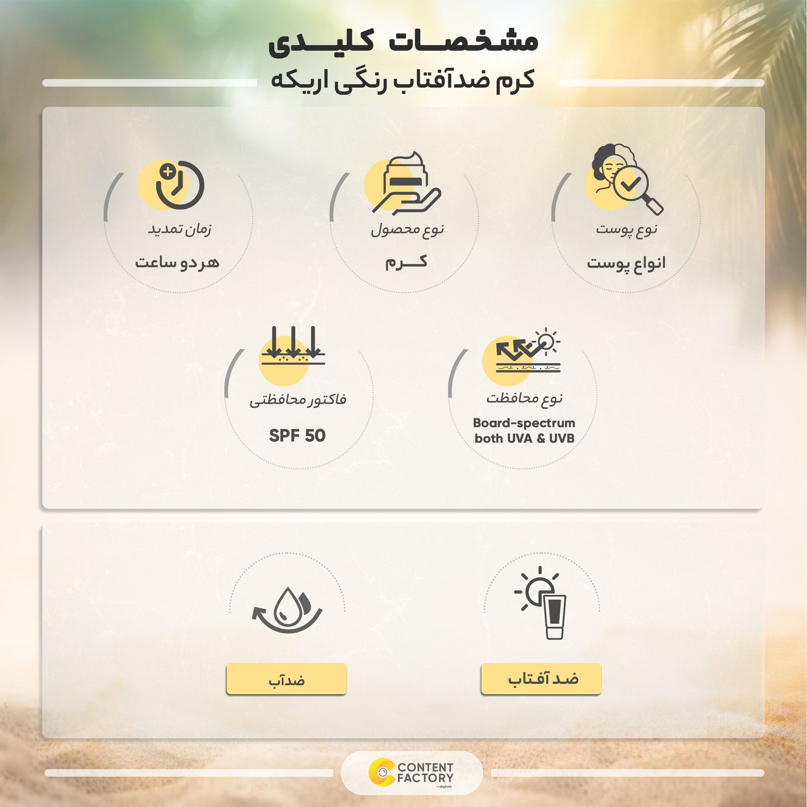 کرم ضد آفتاب رنگی اریکه مدل SPF50 مناسب انواع پوست حجم 50 میلی لیتر -  - 4