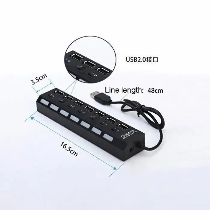 هاب یو اس بی 7 پورت همراه با کلید قطع و وصل مدل SUPER HUB