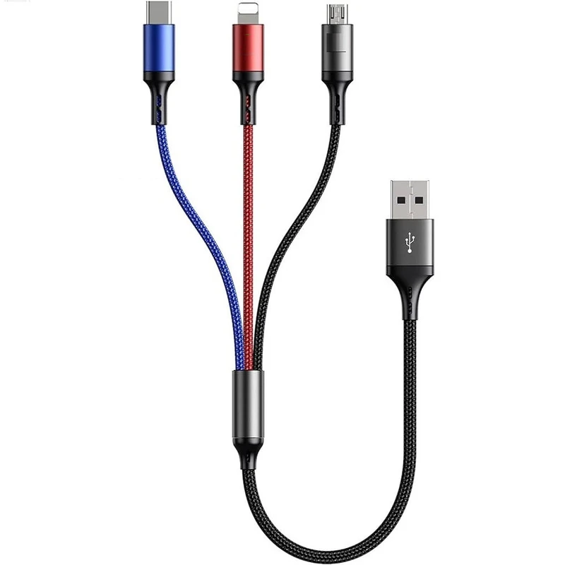کابل تبدیل USB به microUSB/ لایتنینگ/ usb-c مدل Z203 3 In 1 طول 1 متر