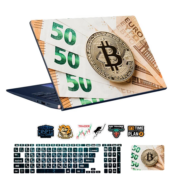 استیکر لپ تاپ توییجین و موییجین طرح Bitcoin کد 37 مناسب برای لپ تاپ 15.6 اینچ به همراه برچسب حروف فارسی کیبورد