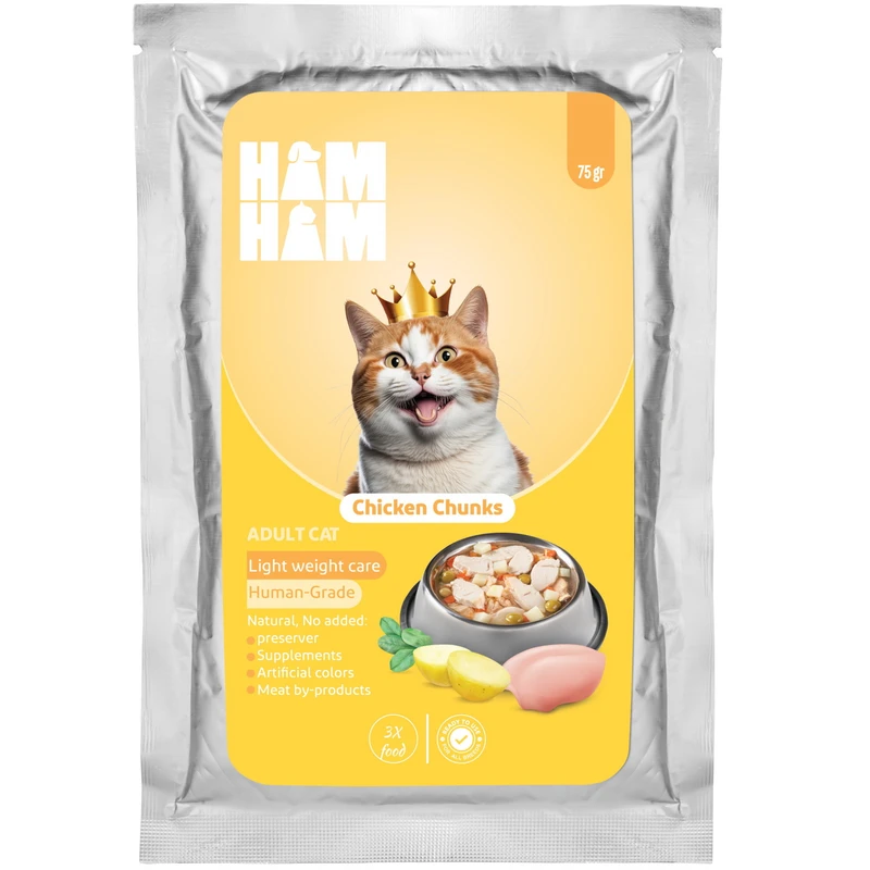 غذای گربه هام هام مدل مرغ تکه ای 75 گرم