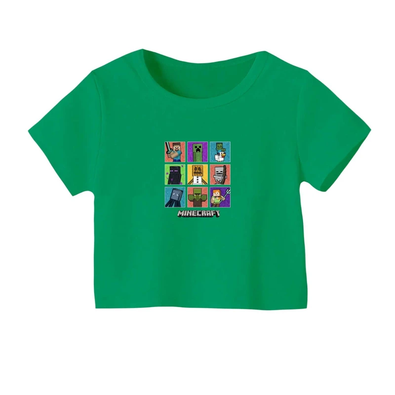 کراپ‌ تی‌شرت آستین کوتاه زنانه مدل ماینکرفت کد 7