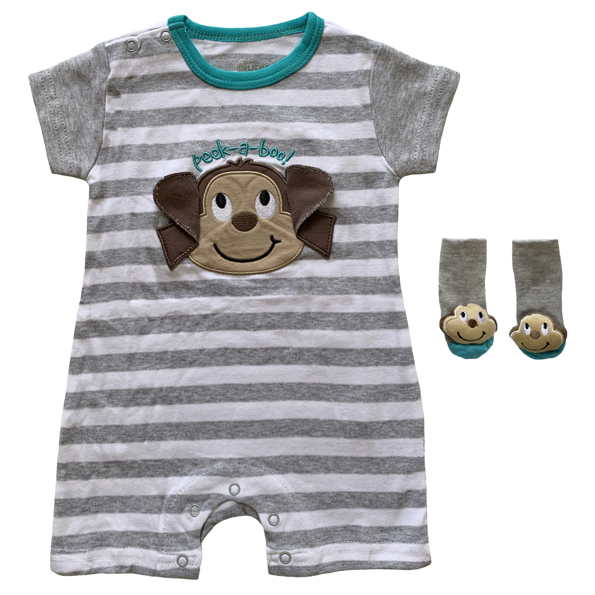 ست سرهمی و جوراب نوزادی نوبی طرح میمون کد FF-278