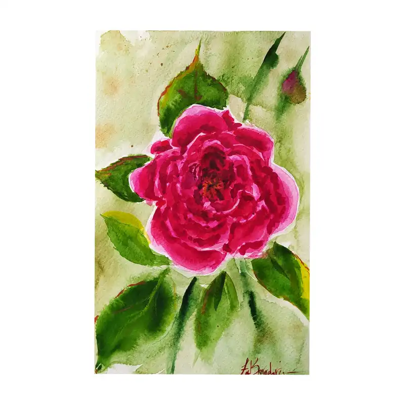 نقاشی آبرنگ طرح گل سرخ