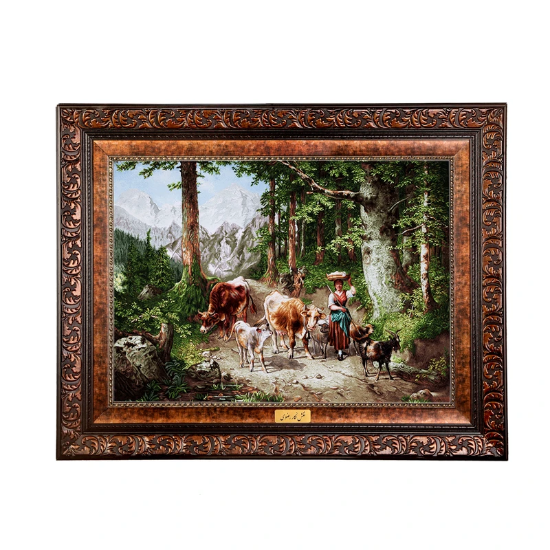 تابلو فرش ماشینی نقش نگار رضوی طرح بازگشت از چراگاه کد 935B