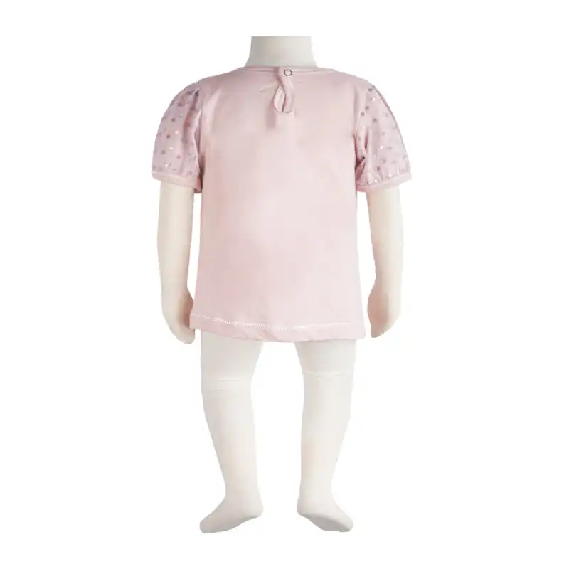 بلوز آستین کوتاه نوزادی آدمک مدل پفکی گلدان کد 140569 رنگ صورتی