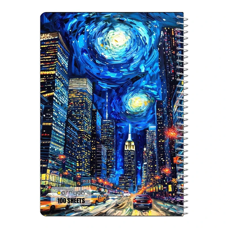 دفتر مشق 100 برگ سیمی کارنیکا طرح شب پرستاره فانتزی ون گوگ Fantasy Starry Night Van Gogh کد 92970