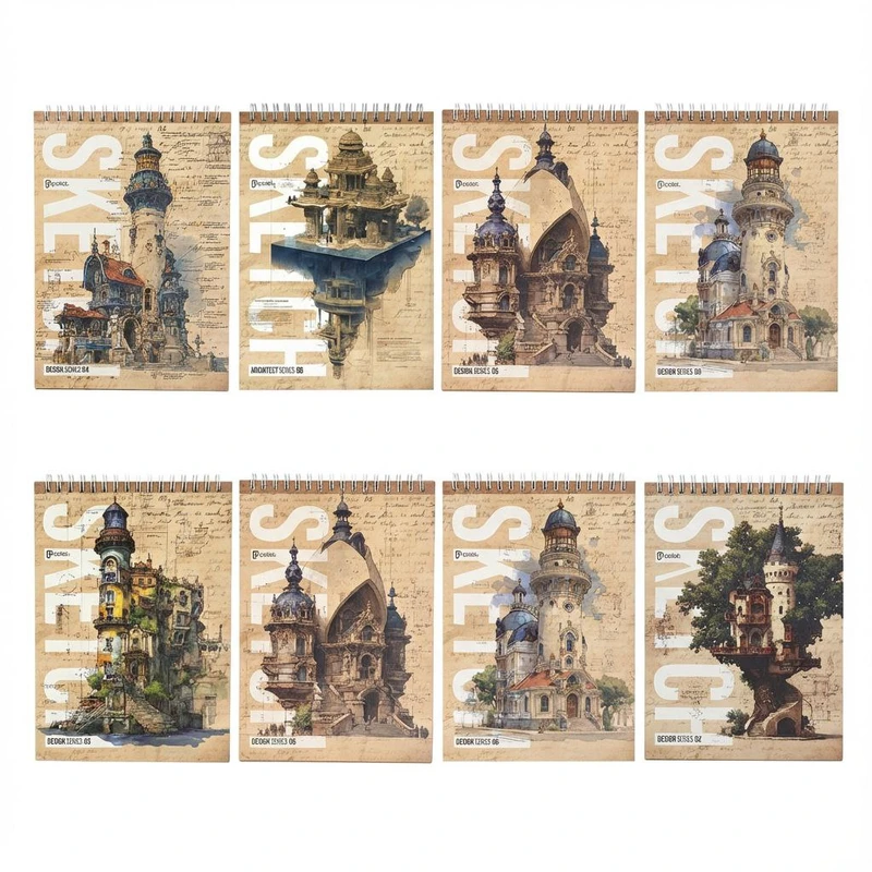 دفتر طراحی ۴۰ برگ پالت طرح مستر سیمی گلاسه بسته 8 عددی