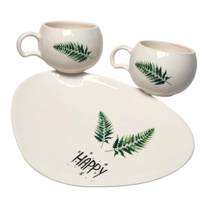 ست ماگ جفت و سینی سرامیکی طرح سرخس کد 0400401