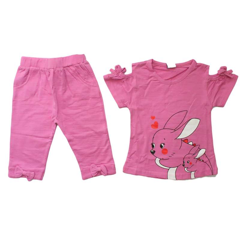 ست تی شرت و شلوارک دخترانه مدل چاکدار خرگوشی رنگ بنفش