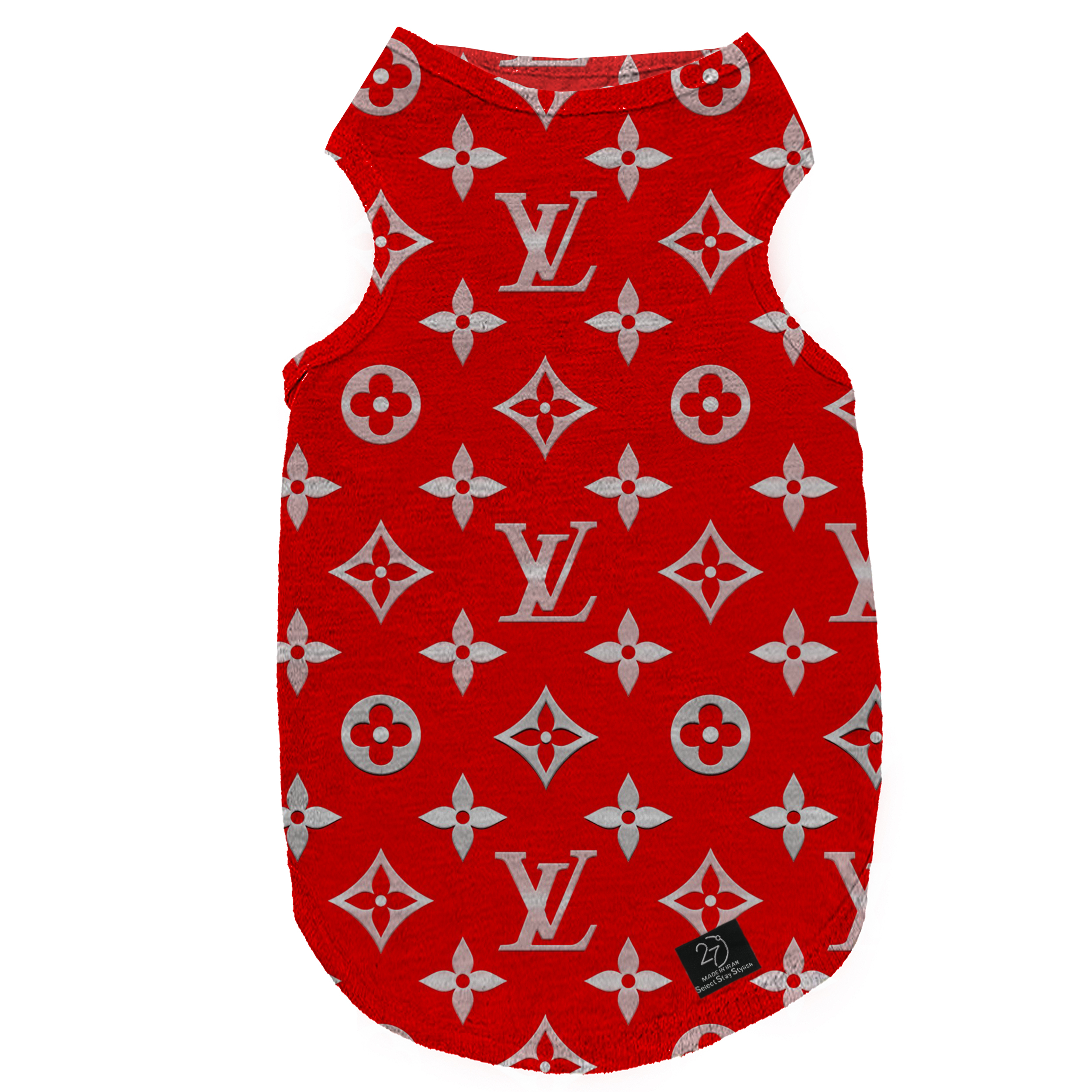 لباس سگ و گربه 27 طرح Louis Vuitton Background Red کد MH382 سایز XL
