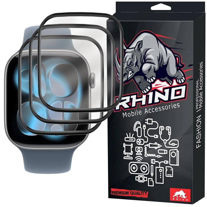 محافظ صفحه نمایش راینو مدل PMMA مناسب برای اپل واچ سایز 46 میلی متری سری 10/11 بسته 3 عددی