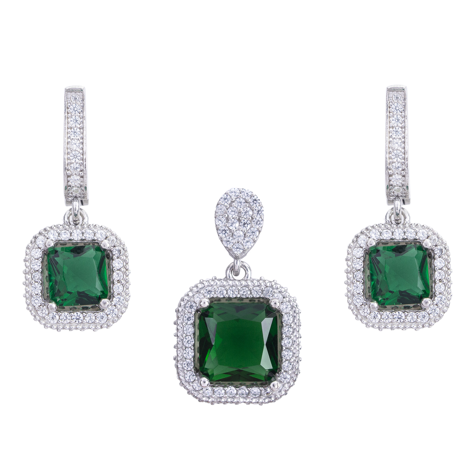 نیم ست نقره زنانه مدل زمرد AMT-N198