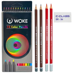 مداد رنگی 12 رنگ ووک مدل چمن به همراه مداد قرمز و مداد مشکی و پاک کن مجموعه 17 عددی