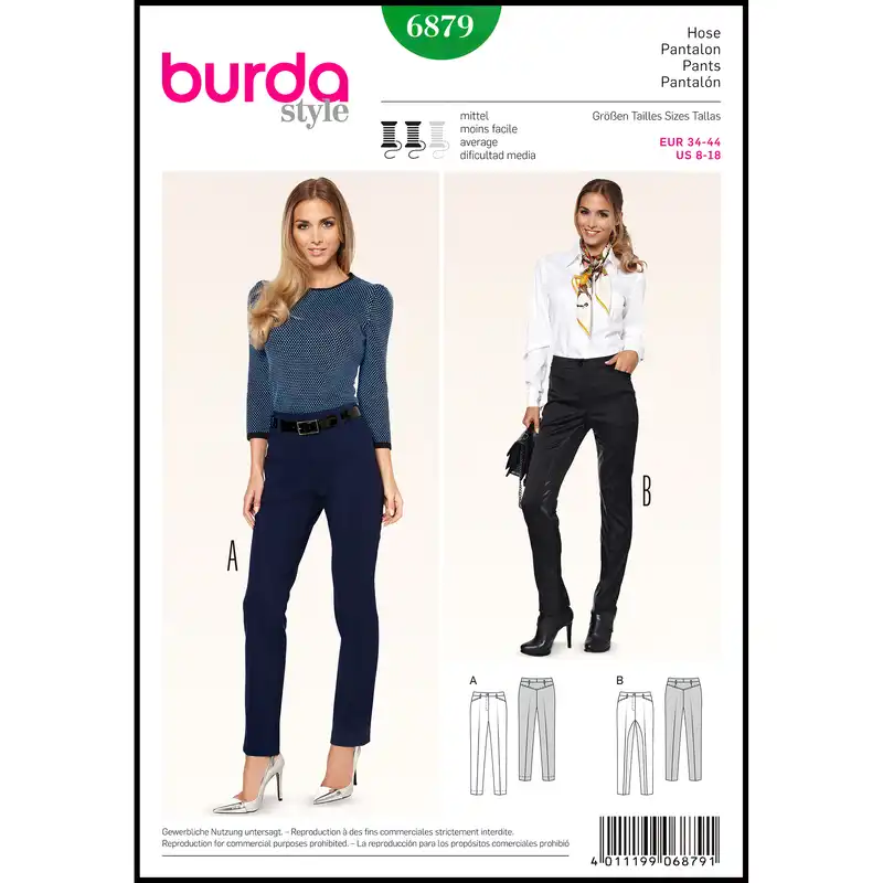 الگو خیاطی شلوار زنانه بوردا استایل کد 6879 سایز 34 تا 44 متد مولر