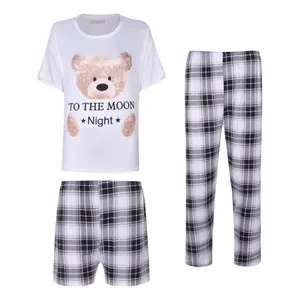 ست سه تکه لباس راحتی زنانه مدل خرسی چهارخانه