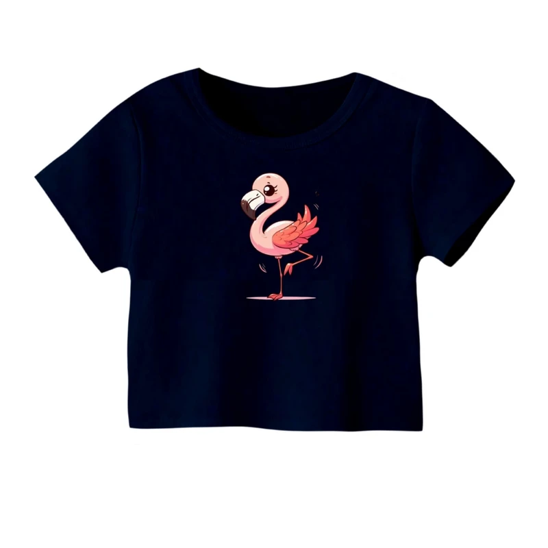 کراپ‌ تی‌شرت آستین کوتاه زنانه مدل فلامینگو کد 01