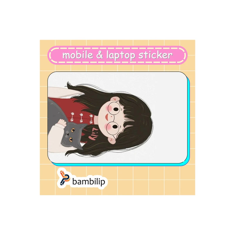 استیکر بامبیلیپ مدل کارت عابر طرح دختر عینکی و گربه طوسی کد 6384561